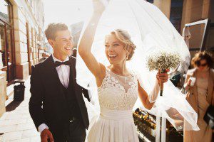 happy romantic young couple celebrating their marriage